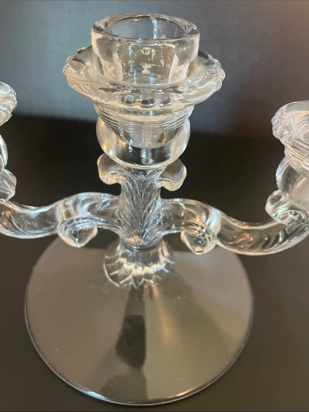 Vintage Cambridge 3 Light Candle Holder Taper Candle Clear Pressed Glass